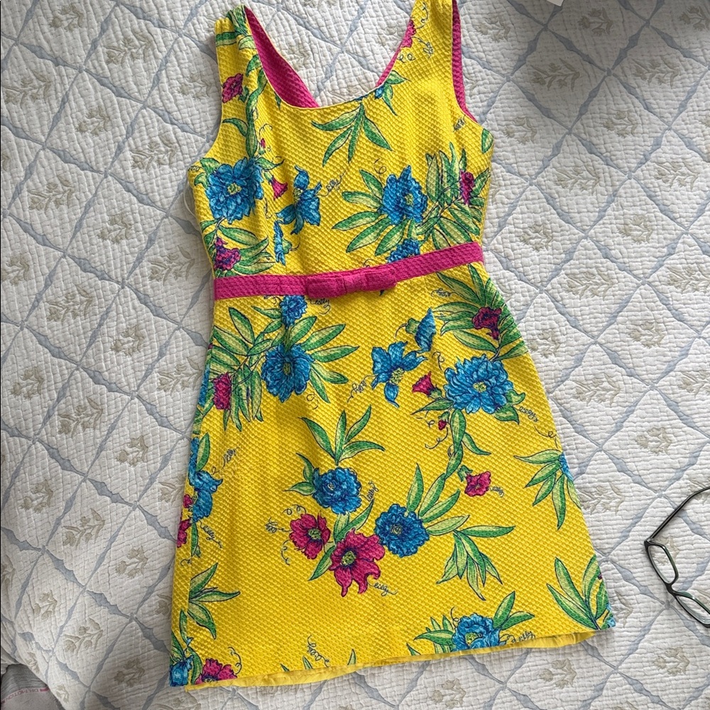 Lilly Pulitzer *vintage* Yellow Dress with Blue and Pink Floral